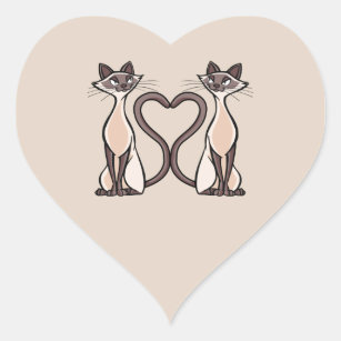Adesivo Coração Coração de Gatos Siameses