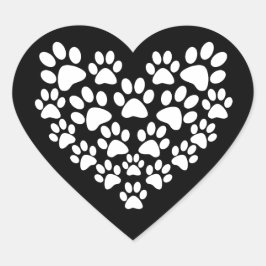 Adesivo Coração Coração de Impressão da Pata Branca Preta