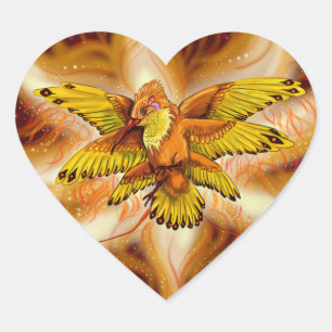 Adesivo Coração Coração de Pheonix do colibri da chama