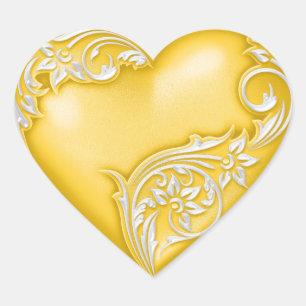 Adesivo Coração Coração - Deslocamento Amarelo w Branco