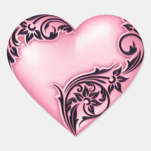 Adesivo Coração Coração - Deslocamento Rosa w Preto