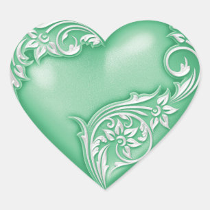 Adesivo Coração Coração - Deslocar Verde de Jade Branco