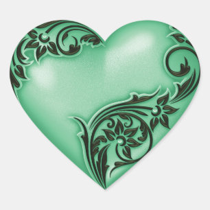 Adesivo Coração Coração - Deslocar Verde de Jade Preto