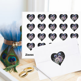 Adesivo Coração Coração Floral de Pavão Preto Elegante