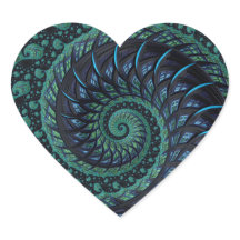 Coração Fractal em Blues e Verdes