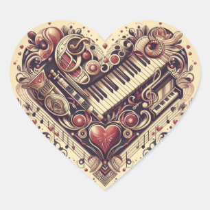 Adesivo Coração Coração Musical Piano