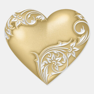 Adesivo Coração Coração Percorrer Dourado com Branco