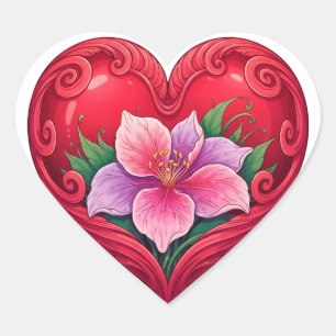 Adesivo Coração Coração Vermelho Romântico Com Centro Floral