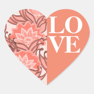 Adesivo Coração Coral Boho Floral AMOR Colorido