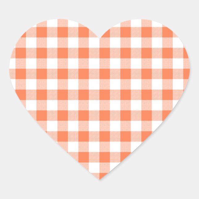 Adesivo Coração Coral (Rosa Laranja) e Gingham Branco (Frente)