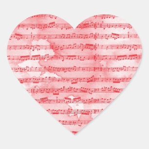 Adesivo Coração Cores d'água das notas musicais