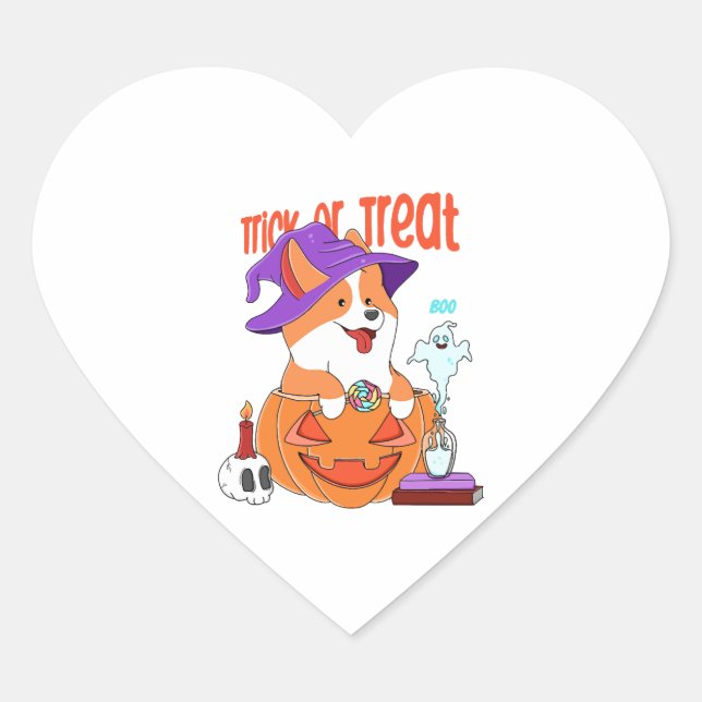 Adesivo Coração Corgi Halloween (Frente)