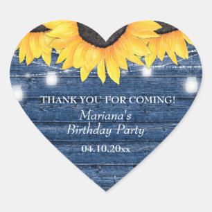Adesivo Coração Country Blue Sunflower on Wood Birday