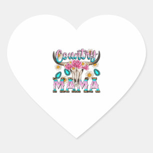 Adesivo Coração Country Mama Retro Groovy Cow Skull