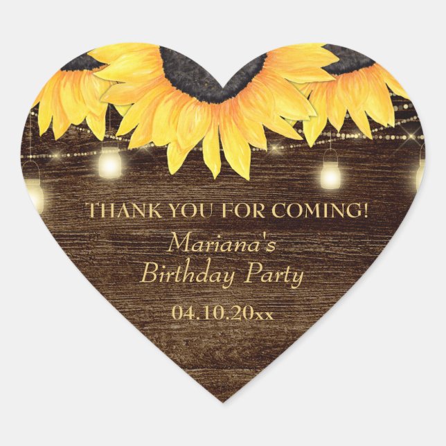Adesivo Coração Country Sunflower on Wood Birday (Frente)