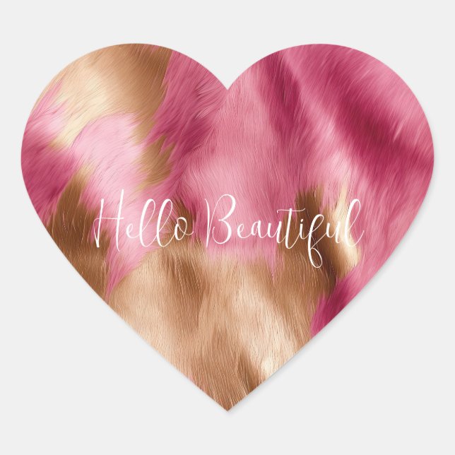 Adesivo Coração Cowhide Castanho Dourado Rosa Ocidental (Frente)