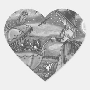 ADESIVO CORAÇÃO COZINHA, GÓTICO NEGRO DE GATO NEGRO