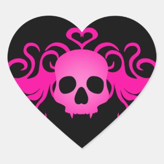 Adesivo Coração Crânio de vampiro, rosado, gótico, a preto