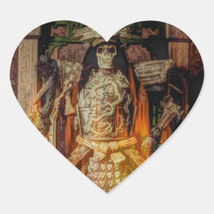 Adesivo Coração crânio japonês do samurai da armadura do samurai