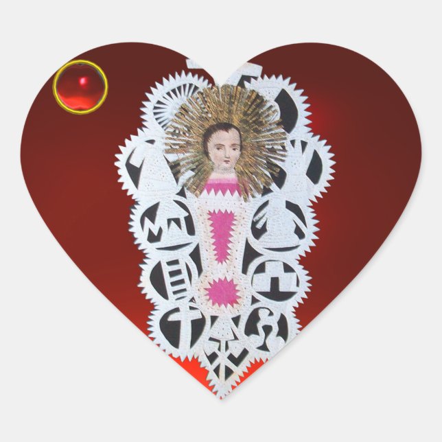 Adesivo Coração Criança Jesus,Antiguamente Papel de Natal Esculpin (Frente)