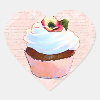 Adesivo Coração Cupcake com Design Pansy Art