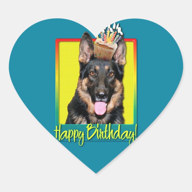 Adesivo Coração Cupcake de aniversário - German shepherd - Kuno (Frente)