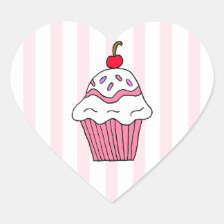 Adesivo Coração Cupcake de Aniversário Rosa Bonito