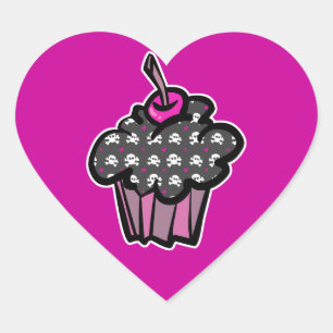 Adesivo Coração cupcake de caveira gótica ossos cruzados