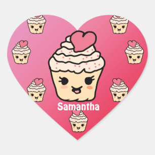 Adesivo Coração Cupcake Mínimo em Cute com Coração   Amor