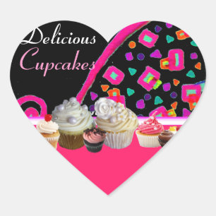 ADESIVO CORAÇÃO CUPCAKES DELICIOSOS FESTA DE ANIVERSÁRIO
