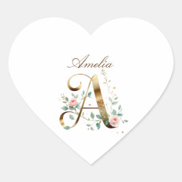 Adesivo Coração Custom Gold Floral Letter A Heart Envelope Seal