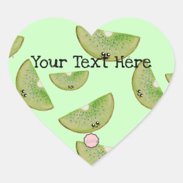 Adesivo Coração Customizable Kawaii Watercolor Kiwi Heart Sticker