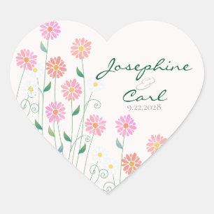 Adesivo Coração Cute Country Daisies Casamento Minimalista 