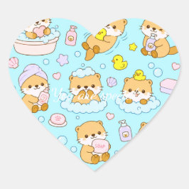 Adesivo Coração Cute Kawaii Animal Bath Time Pattern | Blue Pastel
