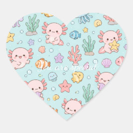 Adesivo Coração Cute Kawaii Axolotl Pattern | Pink Pastel Vibes