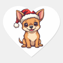 Adesivo Coração Cute Kawaii Chihuahua em Santa Hat Cachorro de Nat