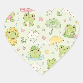 Adesivo Coração Cute Kawaii Frog Pattern | Green Pastel