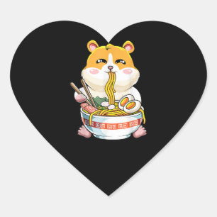 Adesivo Coração Cute Kawaii Hamster Ramen Anime