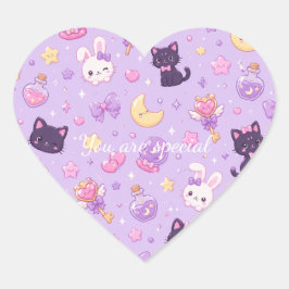 Adesivo Coração Cute Kawaii Magic Cats Pattern | Pastel Witchy 