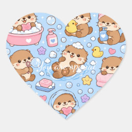 Adesivo Coração Cute Kawaii Otter Pattern | Cozy Pastel