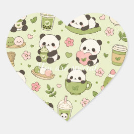 Adesivo Coração Cute Kawaii Panda Pattern | Bamboo Pastel 