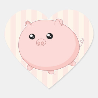 Adesivo Coração Cute Kawaii, porco rosa