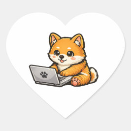 Adesivo Coração Cute Shiba Inu with Laptop – Cozy Dog Illustration
