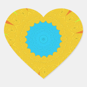Adesivo Coração Cyan e Dourada Mandala Art Impressão