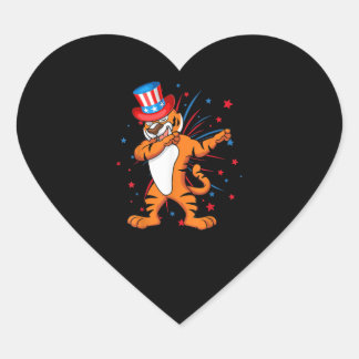 Adesivo Coração Dabbing Tiger with Usa Hat Firework 4 De Julho