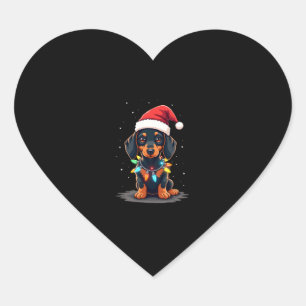 Adesivo Coração Dachshund Christmas Lights Santa Hat Xmas Dog Love