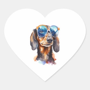Adesivo Coração Dachshund com óculos de sol 4