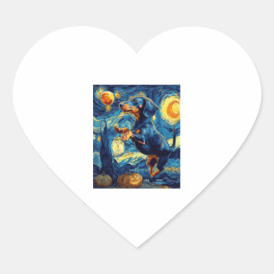 Adesivo Coração Dachshund de van gogh noite estrelada de halloween