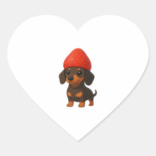 Adesivo Coração Dachshund engraçado com morangos e chapéu frutado