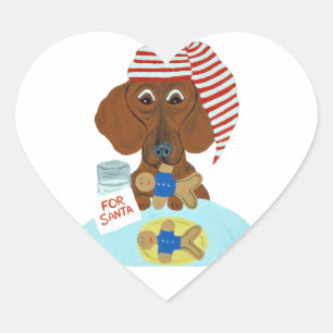 Adesivo Coração Dachshund que guarda os biscoitos do papai noel